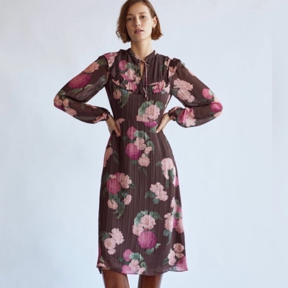 Wilfred Long Sleeve Dress with Pink and Green Floral Design